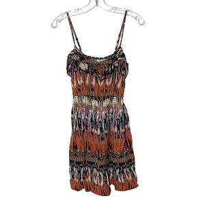 Mimi Chica Womens Smocked Waist Spaghetti Strap Mini Dress Bohemian Print Size S